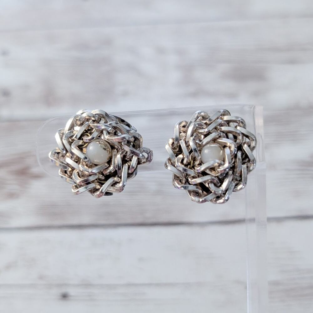 Vintage Clip On Earrings Wrapped Chain Design - Condition Issues